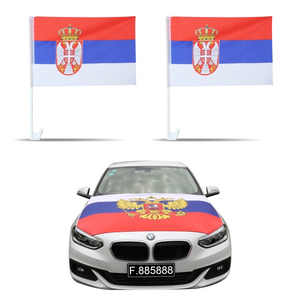 Sonia Originelli Auto-Fan-Paket EM "Serbien" Serbia Fußball Flaggen Außenspiegel 3D Magnet Motorhaubenüberzieher