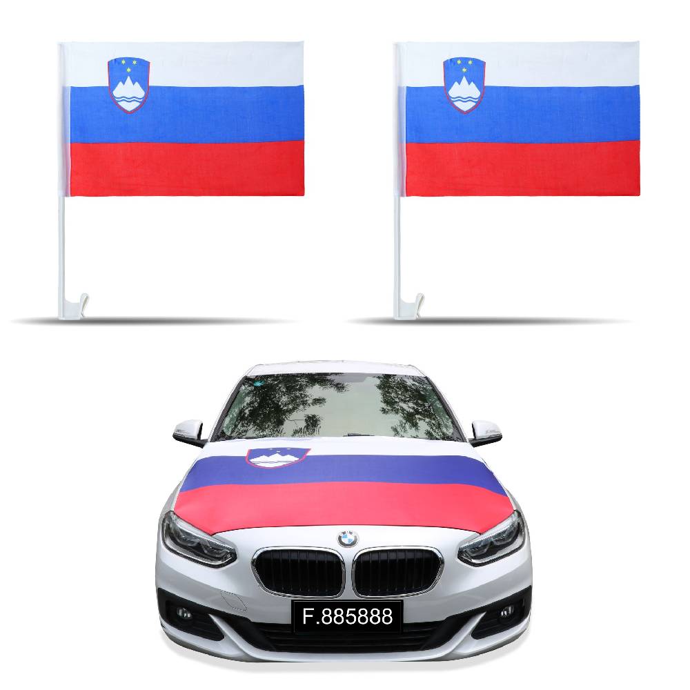 Sonia Originelli Auto-Fan-Paket EM "Slowenien" Slowenia Fußball Flaggen Außenspiegel 3D Magnet Motorhaubenüberzug