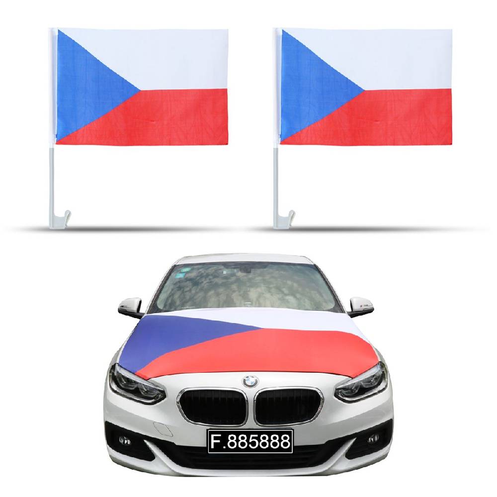 Sonia Originelli Auto-Fan-Paket EM Tschechien Czech Republic Fußball Flaggen Außenspiegel 3D Magnet Motorhaubenüberzug