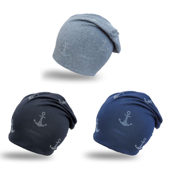 Sonia Originelli Beanie Kind "Mini Anker" Kindermütze Maritim Strasssteine
