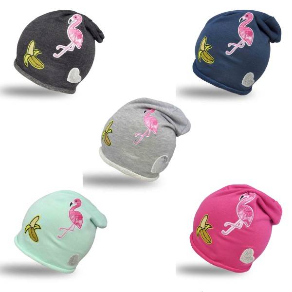 Sonia Originelli Beanie Mütze Kind Patch Aufnäher Banane Flamingo Herz Trend Baumwolle