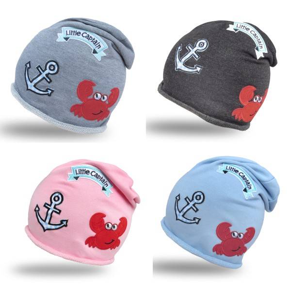Sonia Originelli Beanie Mütze Kind Patch Aufnäher Krabbe Maritim Anker Trend Baumwolle