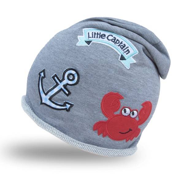 Sonia Originelli Beanie Mütze Kind Patch Aufnäher Krabbe maritim Anker trend Baumwolle