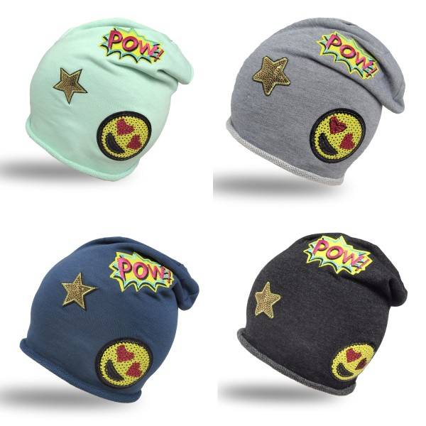 Sonia Originelli Beanie Mütze Kind Patch Aufnäher Stern Pow Trend Baumwolle
