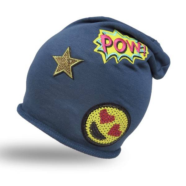 Sonia Originelli Beanie Mütze Kind Patch Aufnäher Stern Pow trend Baumwolle