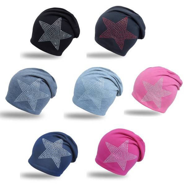 Sonia Originelli Beanie Mütze Kind "Prisma Stern" Strasssteine Kindermütze