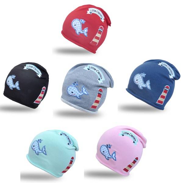 Sonia Originelli Beanie Mütze Kleinkind Patch Aufnäher Leuchtturm Maritim Wal Trend Baumwolle Babymütze