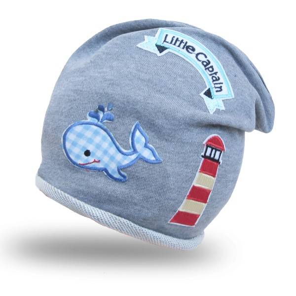 Sonia Originelli Beanie Mütze Kleinkind Patch Aufnäher Leuchtturm maritim Wal trend Baumwolle Babymütze