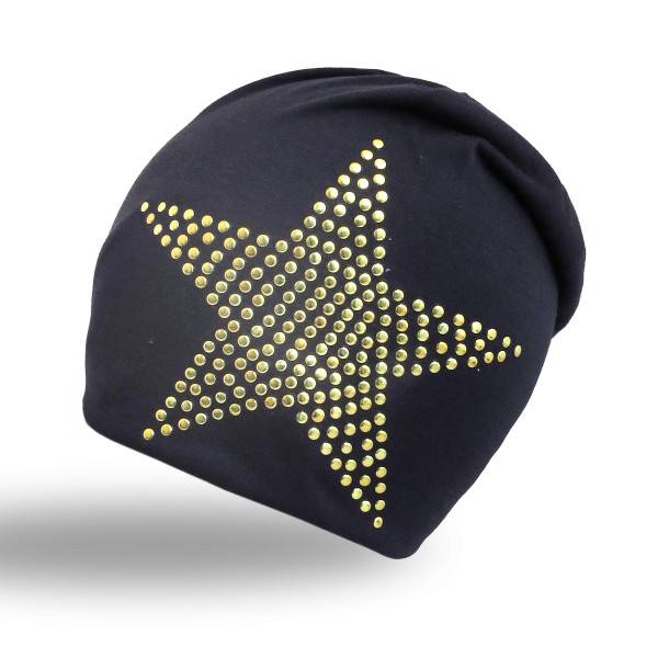 Sonia Originelli Beanie Mütze "Nieten Stern" Schwarz Gold Onesize
