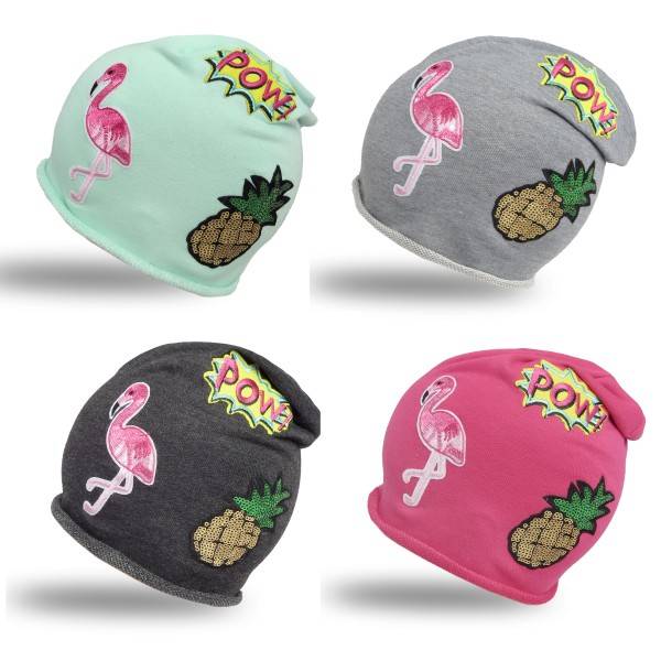 Sonia Originelli Beanie Mütze Patch Aufnäher Ananas Flamingo Pow Trend Baumwolle
