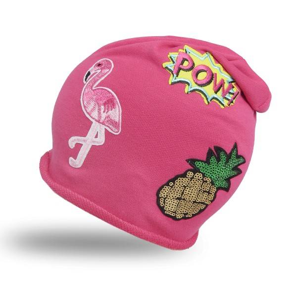 Sonia Originelli Beanie Mütze Patch Aufnäher Ananas Flamingo Pow trend Baumwolle
