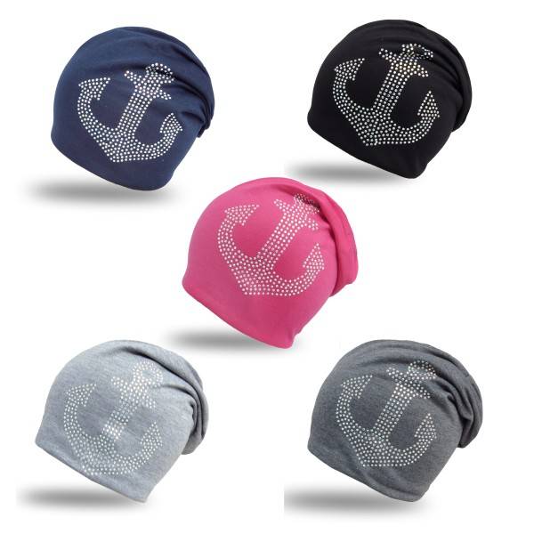 Sonia Originelli Beanie Mütze "Prisma Anker" Strasssteine Mütze Maritim