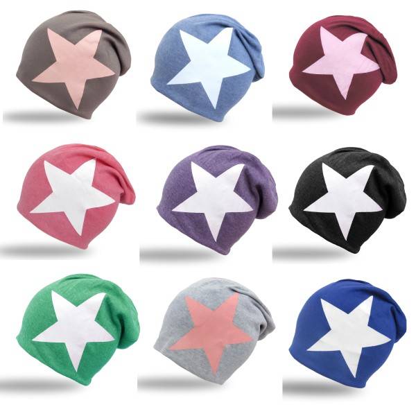 Sonia Originelli Beanie Mütze Stern Doppellagig Weich Übergangsmütze Großer Schnitt
