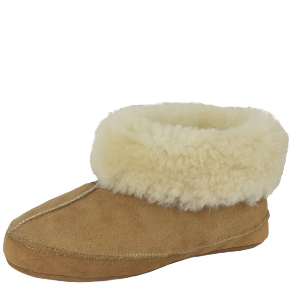 Sonia Originelli Beige Hüttenhausschuh Lammfell Schaffell Leder XXL Fellkranz