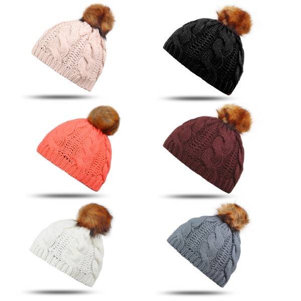 Sonia Originelli Bommelmütze Faux-Fell Zopfstrick Kuschelig Warm