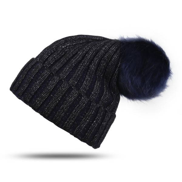 Sonia Originelli Bommelmütze "Metallic" Silbergarn Kunstfell Knopfverschluss