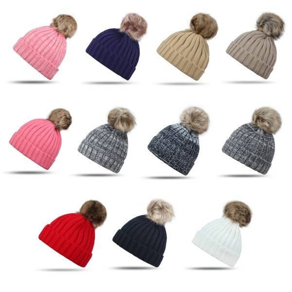 Sonia Originelli Bommelmütze Strick Kunstfell Mütze Winter Knopfverschluss