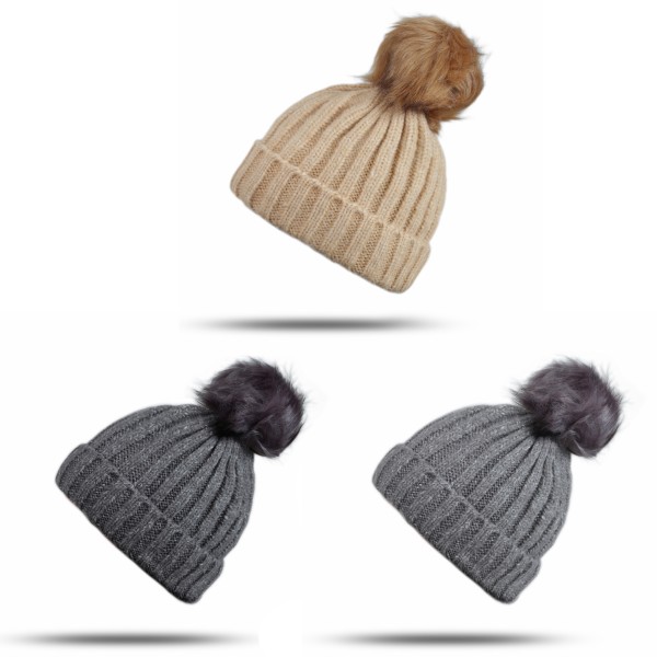 Sonia Originelli Bommelmütze Winter Strick Wolle Kunstfell Knopfverschluss Meliert