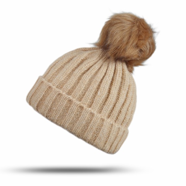 Sonia Originelli Bommelmütze Winter Strick Wolle Kunstfell Knopfverschluss Meliert