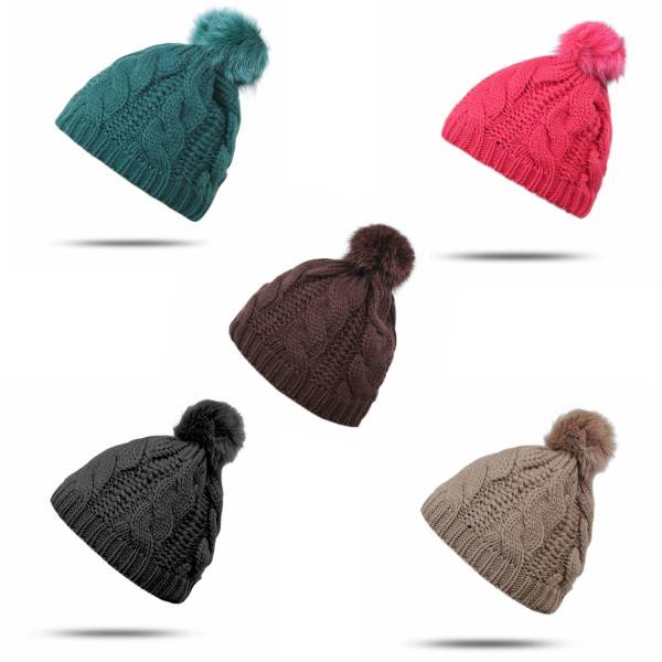 Sonia Originelli Bommelmütze Wolle Fuchsbommel Echtfell Strickmütze Winter