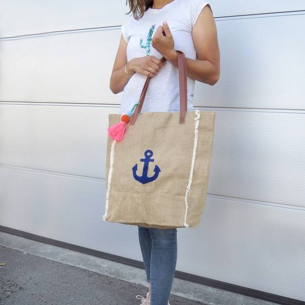 Sonia Originelli Canvas Shopper "Anker" Strandtasche Bommel Quasten