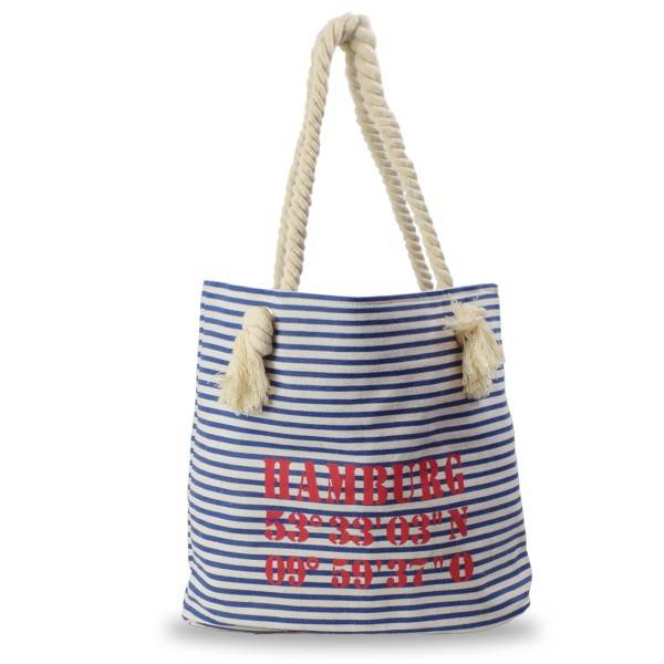 Sonia Originelli City Shopper "Hamburg" Maritim Gestreift Koordinaten Canvas
