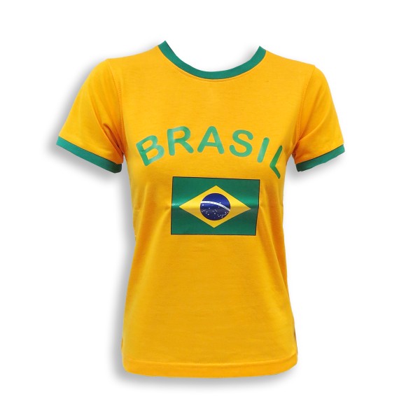 Sonia Originelli Damen Fan-Shirt "Brasilien" Brasil Brazil Fußball WM EM Frauen T-Shirt kurz und tailliert