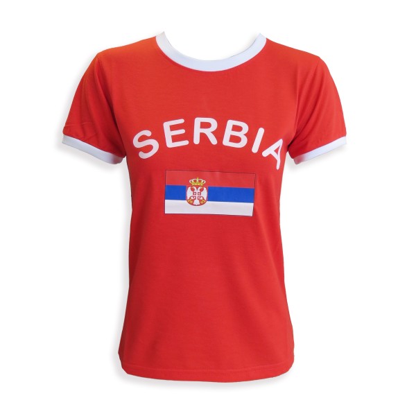 Sonia Originelli Damen Fan-Shirt "Serbien" Serbia Fußball WM EM Frauen T-Shirt kurz und tailliert