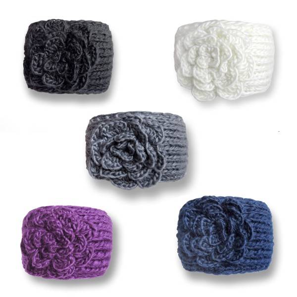 Sonia Originelli Damen Stirnband Grob Gestrickt Mit Blumenapplikation Und Knöpfen