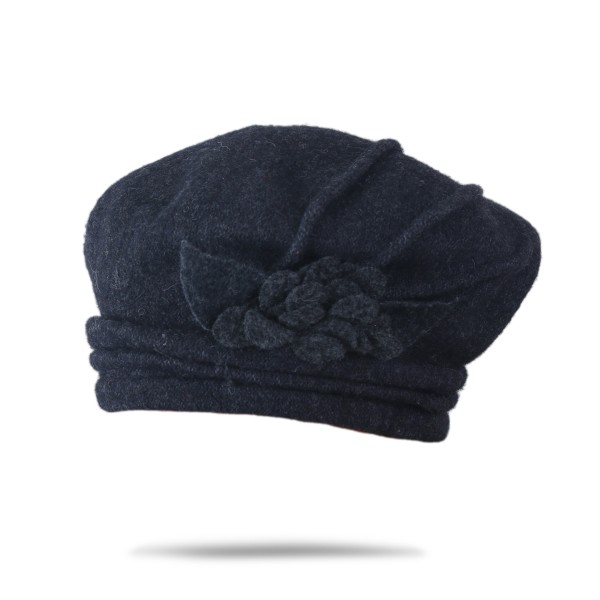 Sonia Originelli Damenhut Barett Wolle Blumenapplikation Winter Warm Hoher Tragekomfort