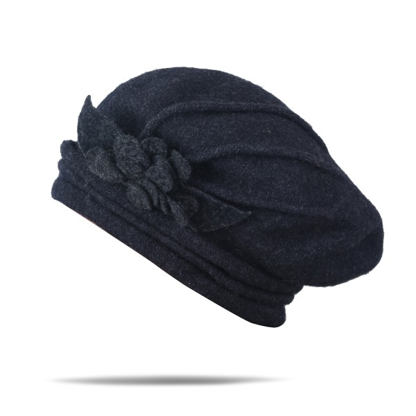 Sonia Originelli Damenhut Barett Wolle Blumenapplikation Winter warm hoher Tragekomfort