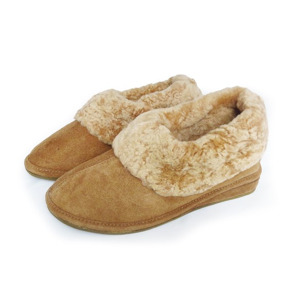 Sonia Originelli Damenpantoffel geschlossen Fellkranz Schuhe Schaf Lammfell EVA Sohle Leder