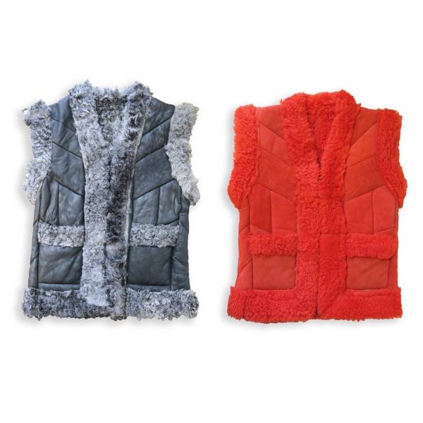 Sonia Originelli Damenweste Naturfell Leder Lammfell Patchwork Handarbeit