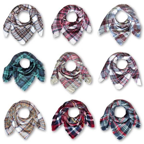 Sonia Originelli Dreiecksschal XXL Tuch Mit Fransen Karo Kariert Blogger Super Kuschelig