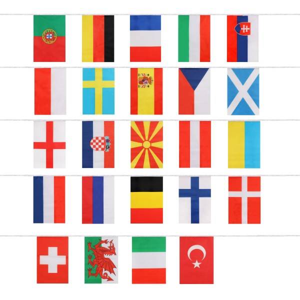 Sonia Originelli Fahnenkette "EM-21" Girlande 15 Meter 24 Länder Fan Fußball