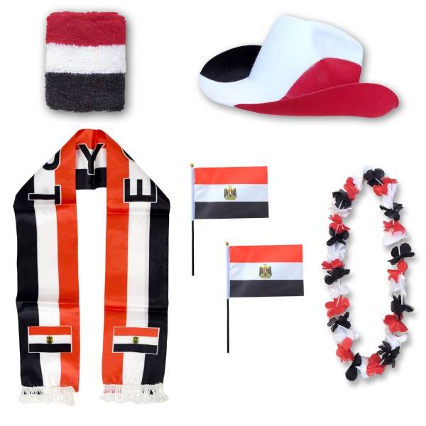 Sonia Originelli Fan-Paket "Ägypten" Egypt WM EM Fußball Schal Hawaiikette Hut Schweissband Fahne Flagge