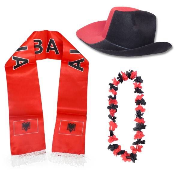Sonia Originelli Fan-Paket "Albanien" Albania WM EM Fußball Schal Hawaiikette Hut Fanartikel