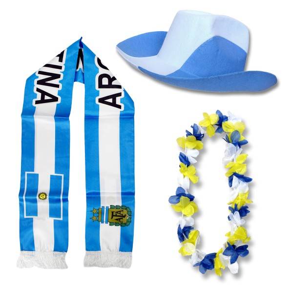 Sonia Originelli Fan-Paket "Argentinien" Argentina WM EM Fußball Schal Hawaiikette Hut Fanartikel