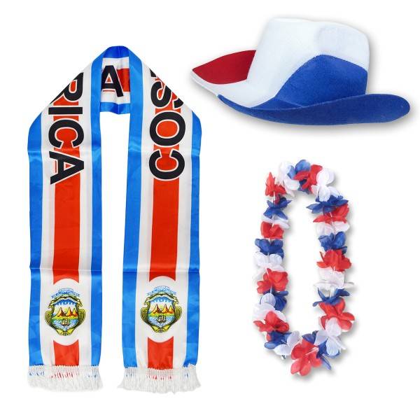 Sonia Originelli Fan-Paket "Costa-Rica" WM EM Fußball Schal Hawaiikette Hut Fanartikel