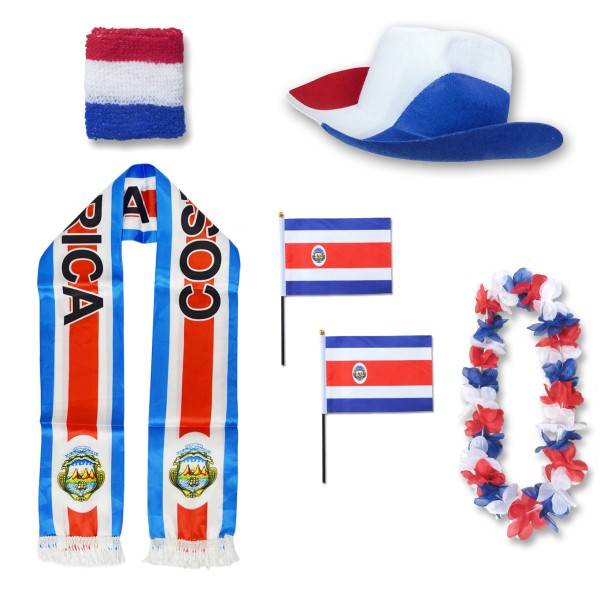 Sonia Originelli Fan-Paket "Costa Rica" WM EM Fußball Schal Hawaiikette Hut Schweissband Fahne Flagge