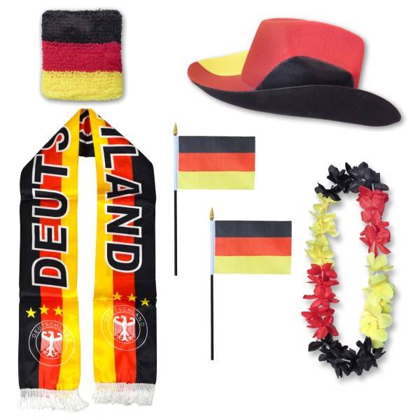 Sonia Originelli Fan-Paket "Deutschland" Germany WM EM Fußball Schal Hawaiikette Hut Schweissband Fahne Flagge