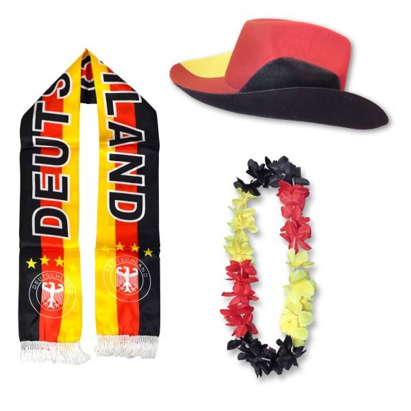 Sonia Originelli Fan-Paket "Deutschland" Germany WM EM Fußball Schal Hawaiikette Hut Fanartikel