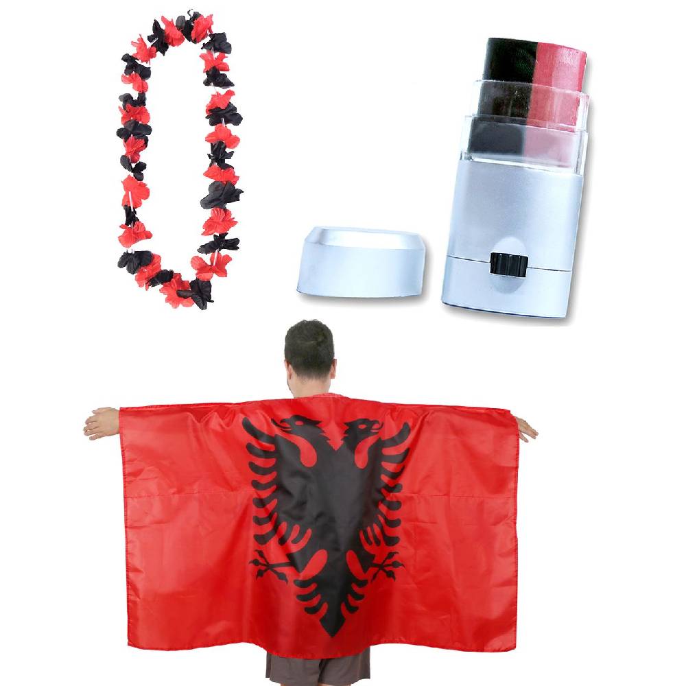 Sonia Originelli Fan-Paket EM "Albanien" Albania Fanset Fußball Hawaiikette Schminkstift Poncho