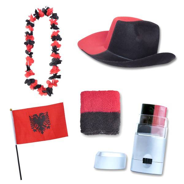 Sonia Originelli Fan-Paket EM "Albanien" Albania Fußball Hut Kette Schminke Schweißband Flagge