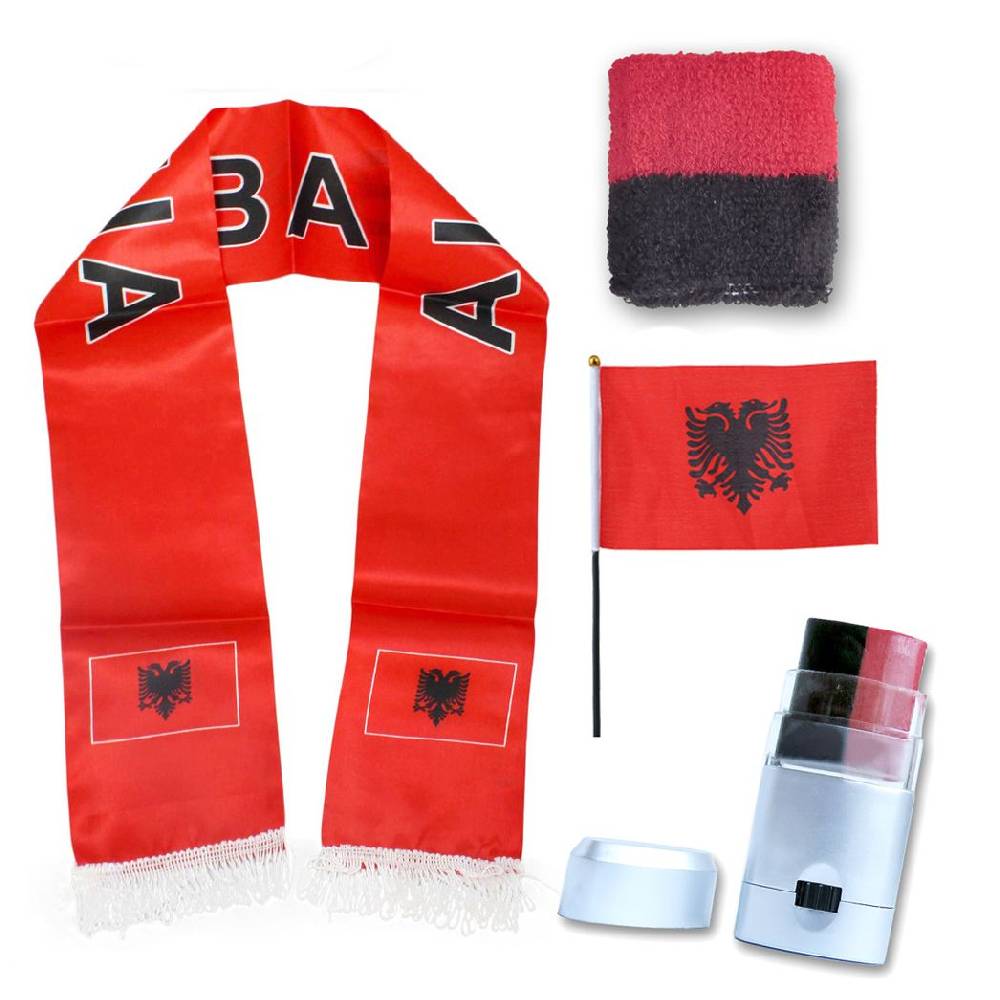 Sonia Originelli FAN PAKET EM "Albanien" Albania Fußball Schal Schminke Schweißband Mini Flagge