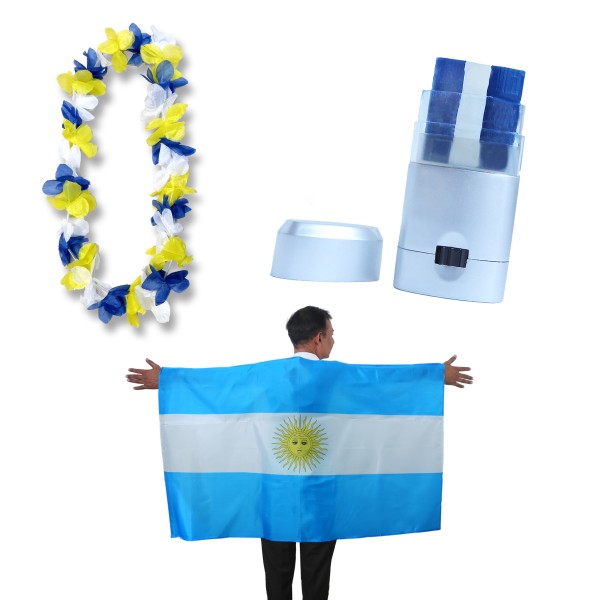 Sonia Originelli Fan-Paket EM "Argentinien" Argentina Fanset Fußball Hawaiikette Schminkstift Poncho