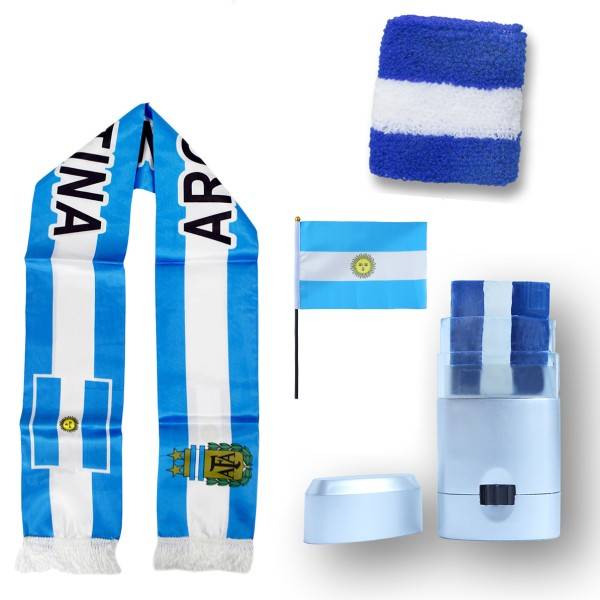 Sonia Originelli FAN PAKET EM "Argentinien" Argentina Fußball Schal Schminke Schweißband Mini Flagge