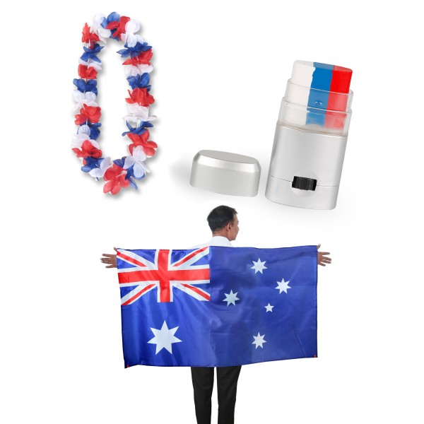 Sonia Originelli Fan-Paket EM "Australien" Australia Fanset Fußball Hawaiikette Schminkstift Poncho