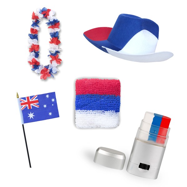 Sonia Originelli Fan-Paket EM "Australien" Australia Fußball Hut Kette Schminke Schweißband Flagge