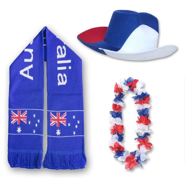 Sonia Originelli FAN PAKET EM "Australien" Australia Fußball Schal Blumenkette Cowboy-Hut